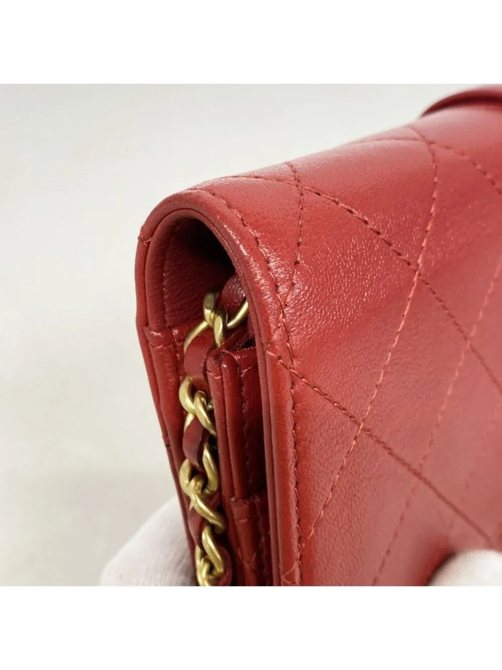 Chanel Wallet on Chain Quilted Leather Red Gold Shoulder Bag